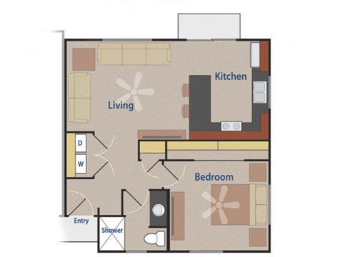 THE KESTREL 1 bedroom 1 bathroom 635 square feet floor plan at Casitas At San Marcos in Chandler, AZ